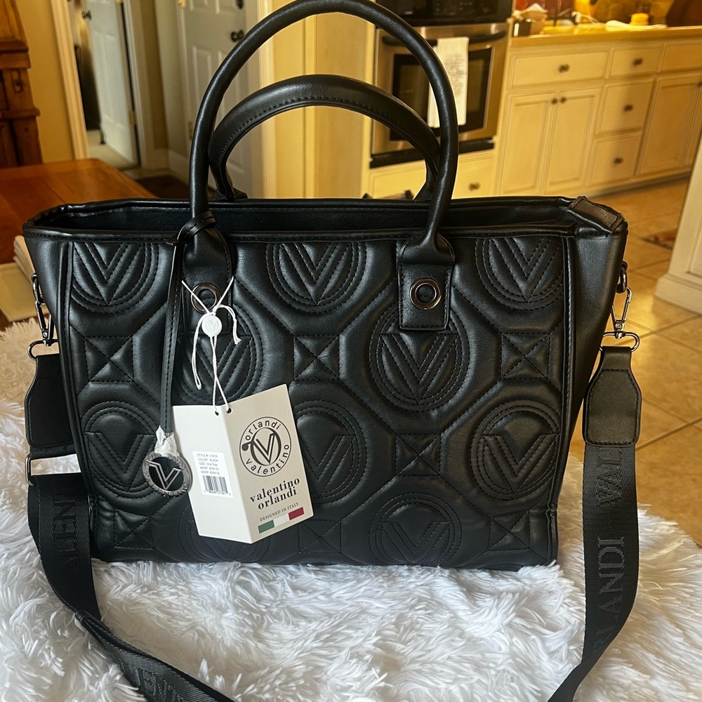 NWT Valentino Orlandi Large Quilted Tote Bag in Black